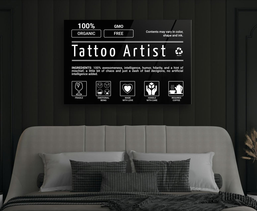 Tattoo Artist Ingredients Label Glass Wall Art on the wall
