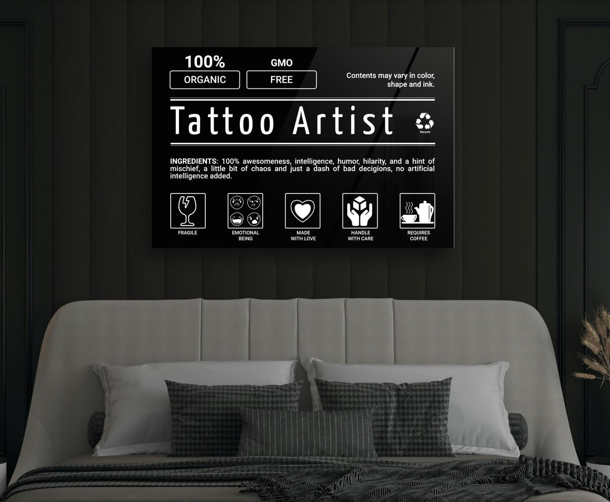 Tattoo Artist Ingredients Label Glass Wall Art on the wall