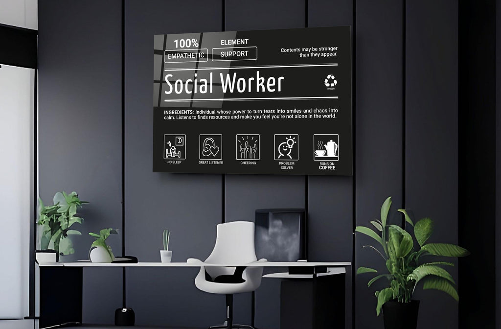 Social Worker Ingredients Glass Wall Art on the wall
