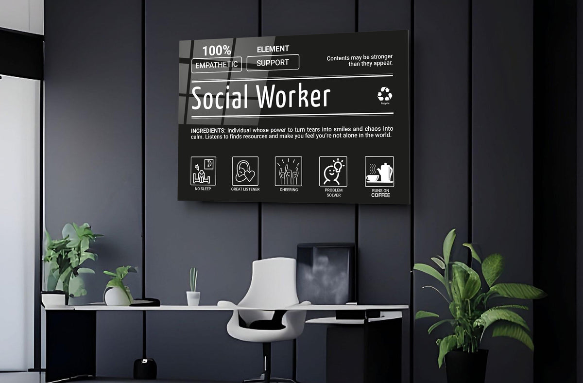 Social Worker Ingredients Glass Wall Art on the wall