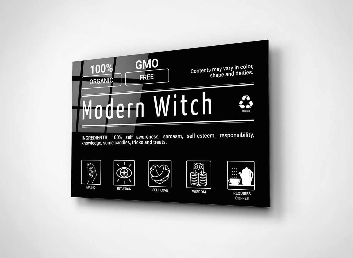 Modern Witch Label Typography Glass Wall Art close-up