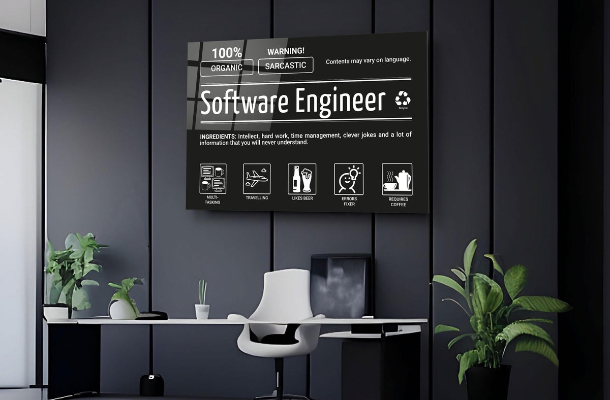 Software Engineer Ingredients Label Glass Wall Art on the wall