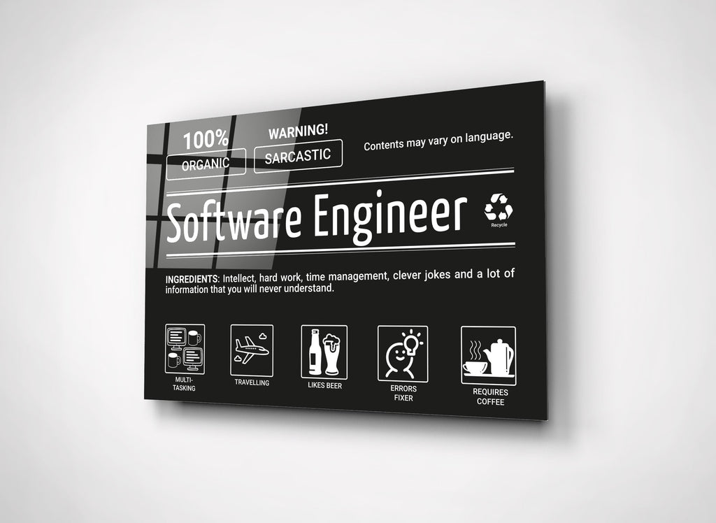 Software Engineer Ingredients Label Glass Wall Art close-up