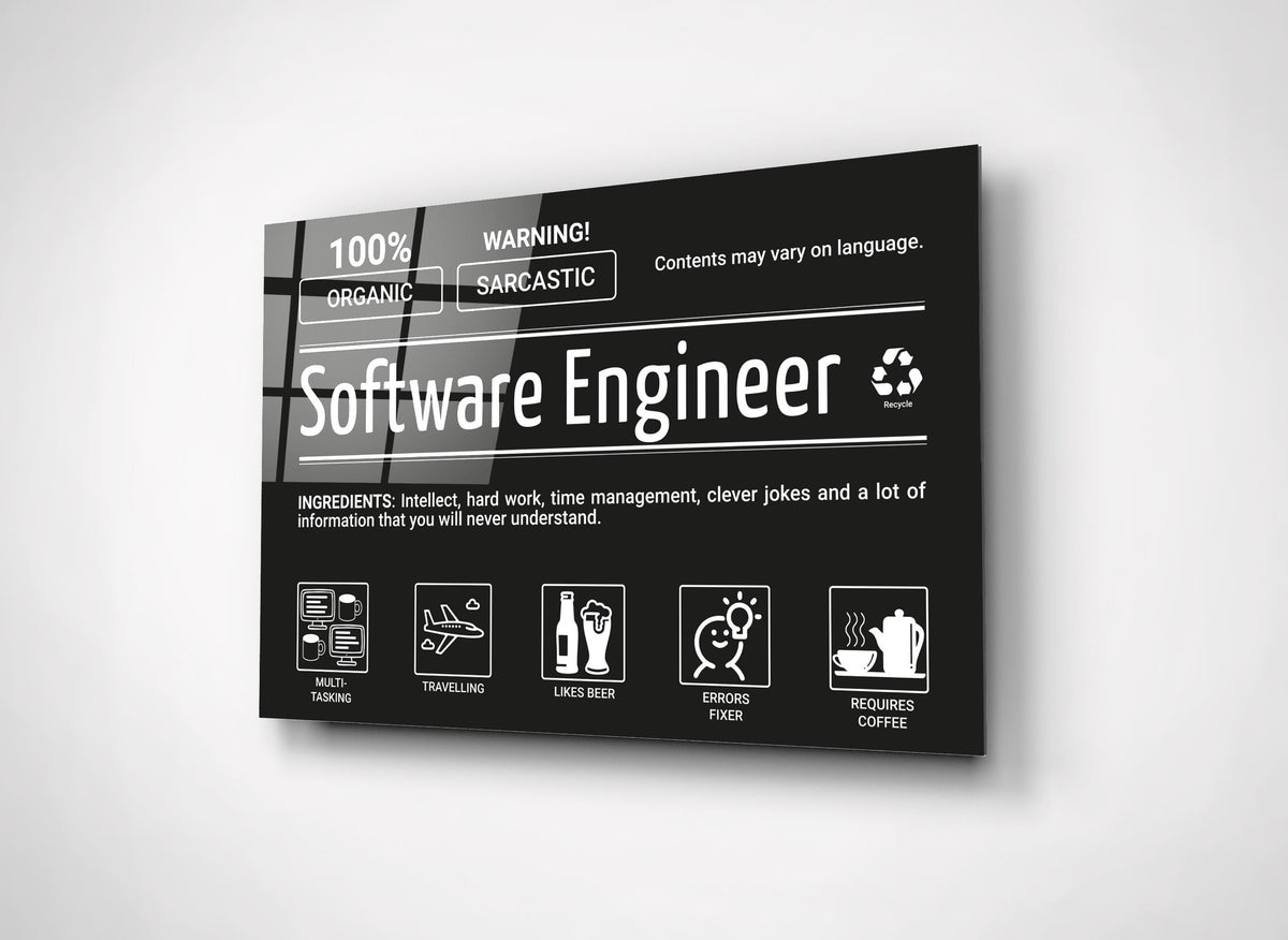 Software Engineer Ingredients Label Glass Wall Art close-up