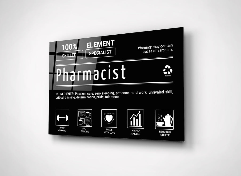 Pharmacist Element Specialist Typography Glass Wall Art close-up