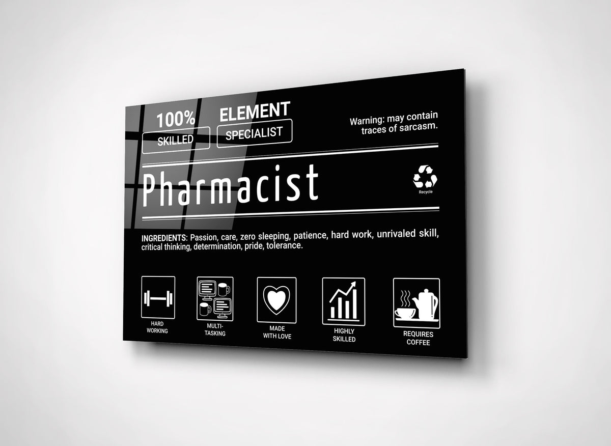Pharmacist Element Specialist Typography Glass Wall Art close-up