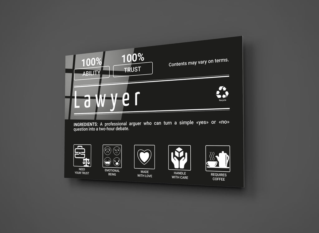 Lawyer Ingredients Label Glass Wall Art close-up