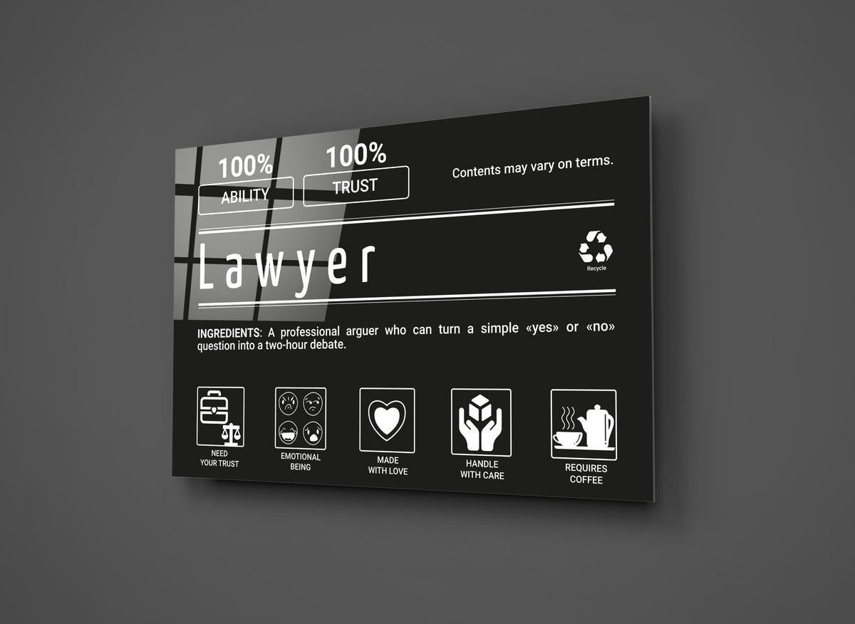 Lawyer Ingredients Label Glass Wall Art close-up