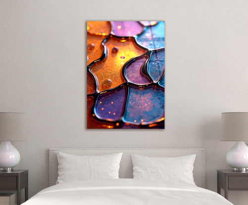 Amber and Violet Resin Mosaic Abstract Glass Wall Art in a living room interior