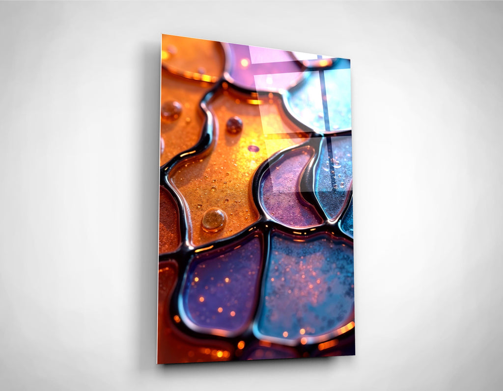 Amber and Violet Resin Mosaic Abstract Glass Wall Art close-up