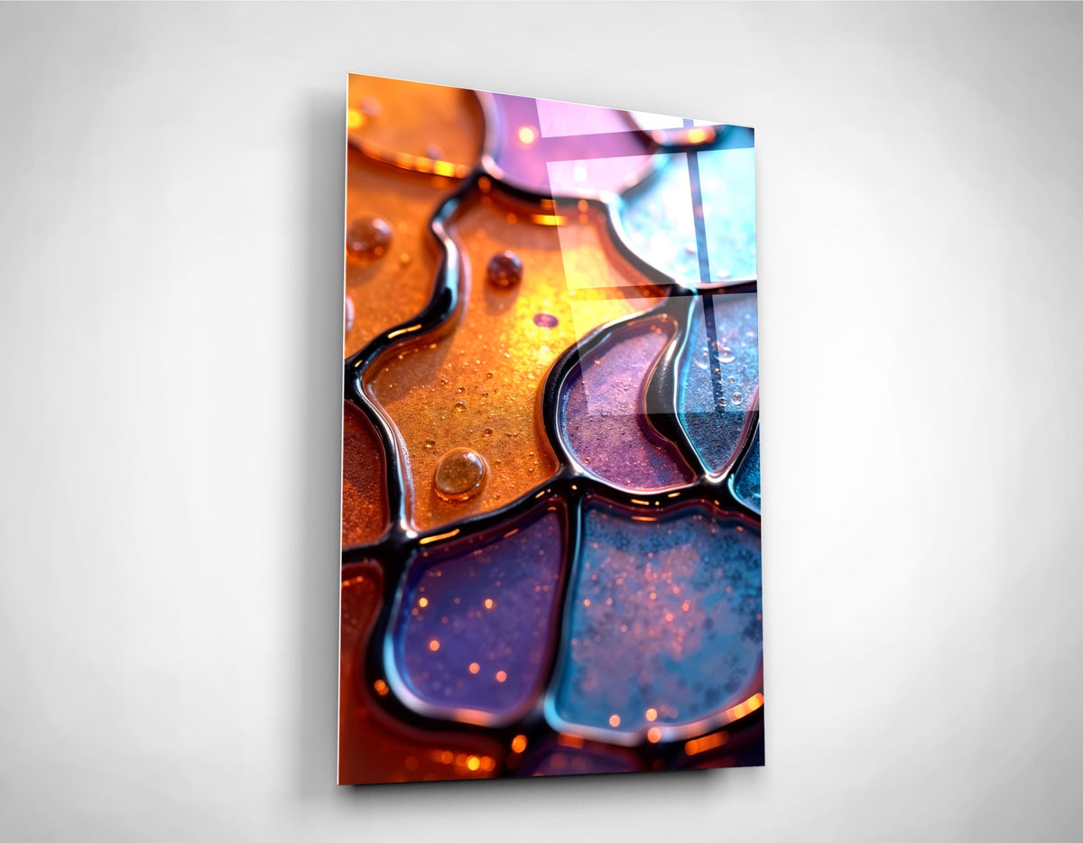 Amber and Violet Resin Mosaic Abstract Glass Wall Art close-up