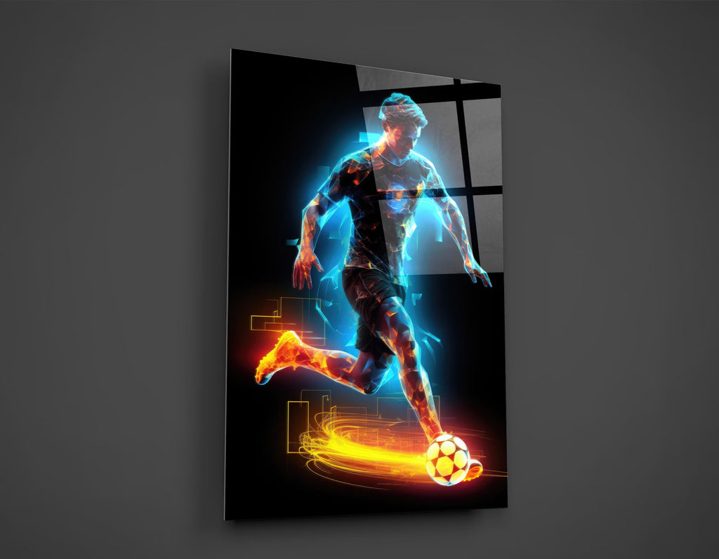 Neon Soccer Player Glass Wall Art close-up