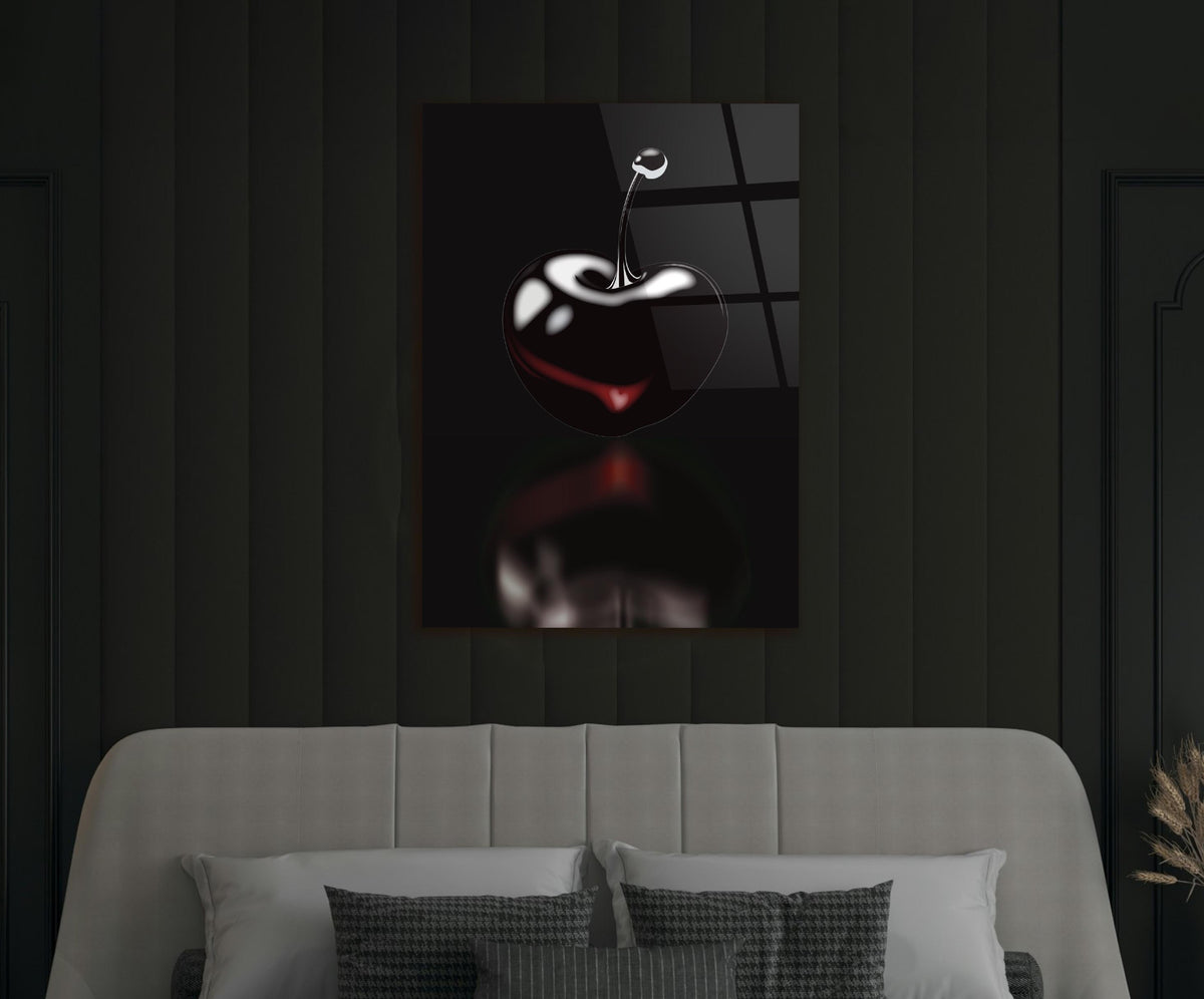 Black Cherry Noir Glass Wall Art in a modern interior