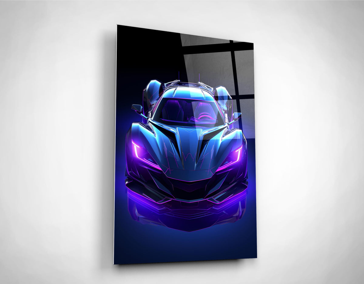 Neon Purple Supercar Glass Wall Art close-up