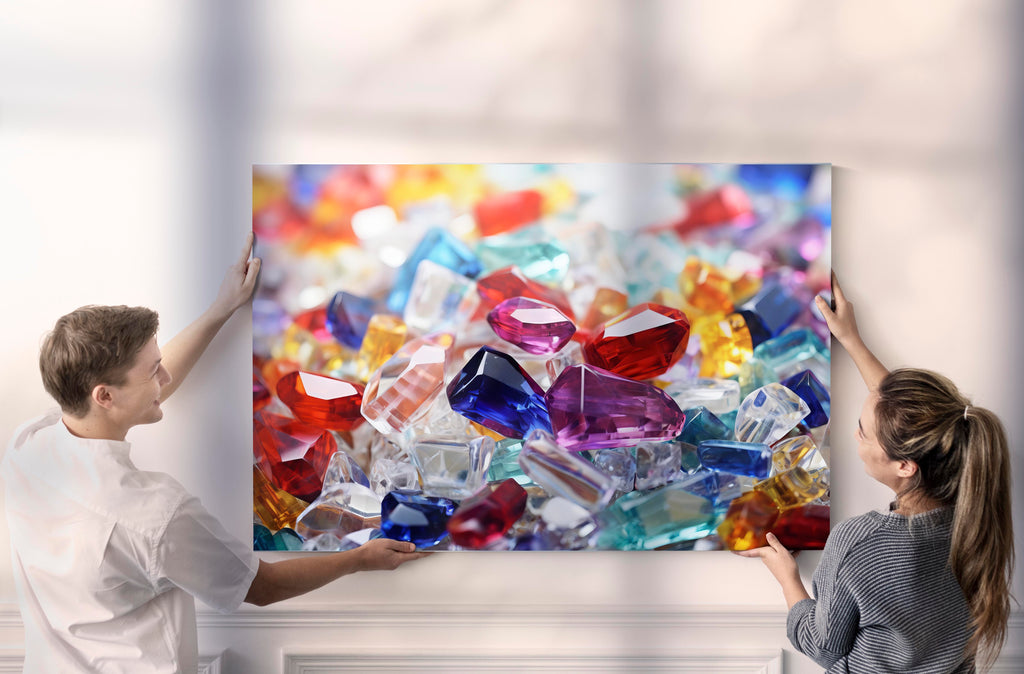 Colorful Crystal Gems Glass Wall Art in a modern interior