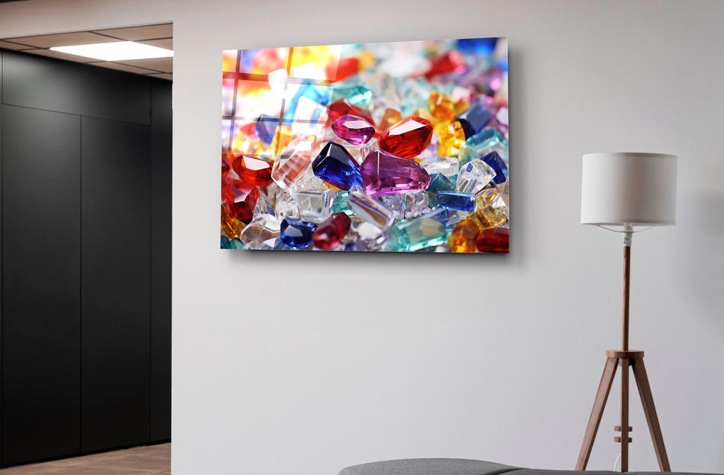 Colorful Crystal Gems Glass Wall Art on the wall
