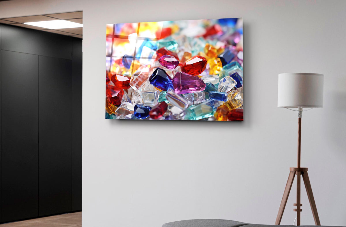 Colorful Crystal Gems Glass Wall Art on the wall
