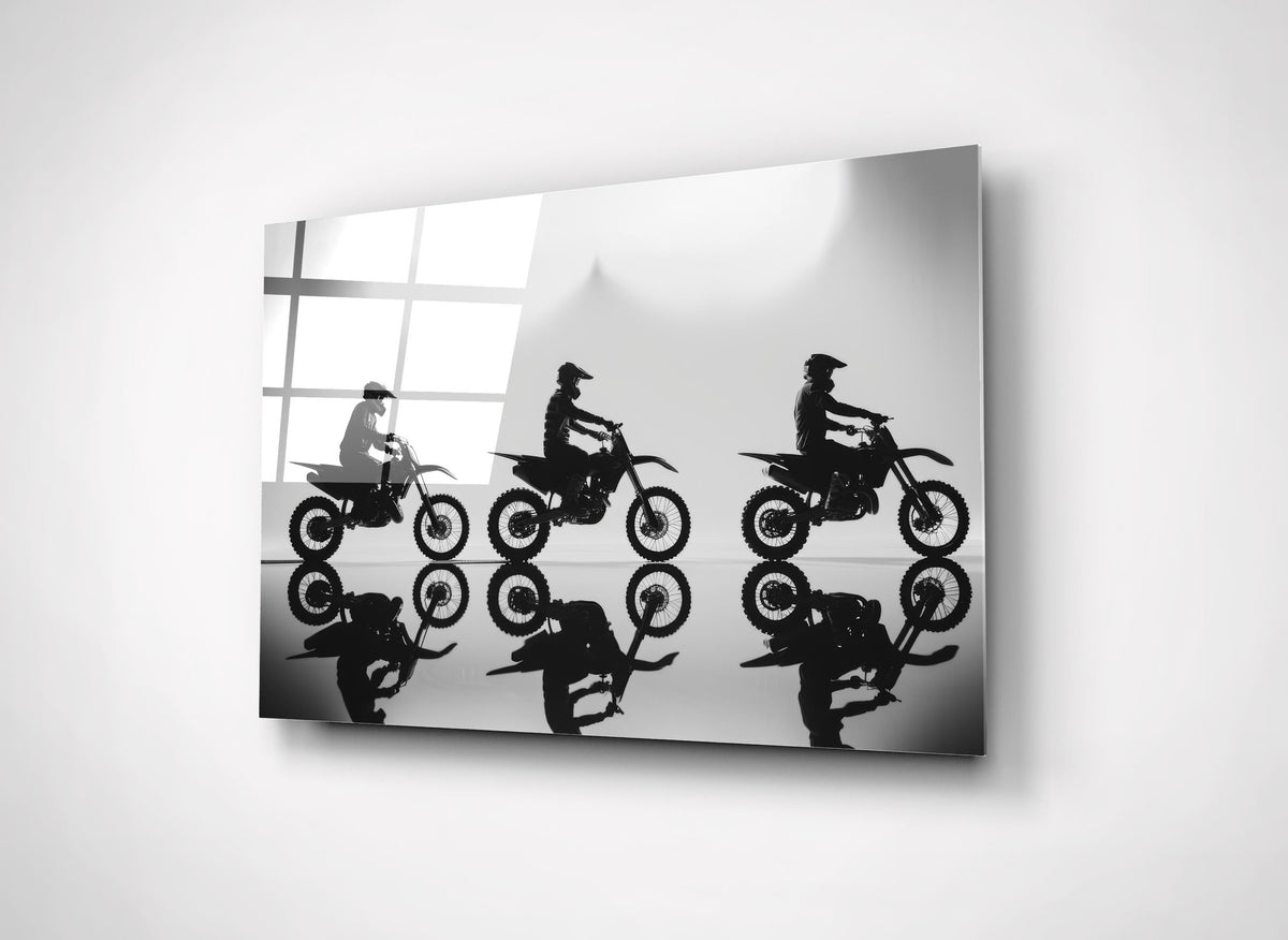 Motocross Riders Silhouette Glass Wall Art close-up