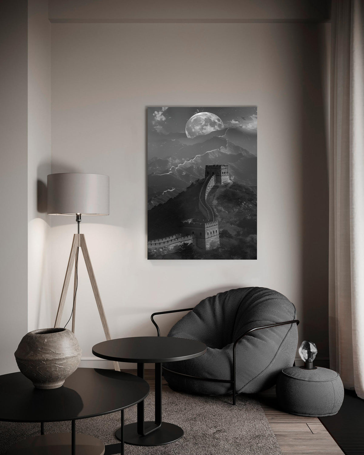 Great Wall Under the Moon Glass Wall Art on the wall