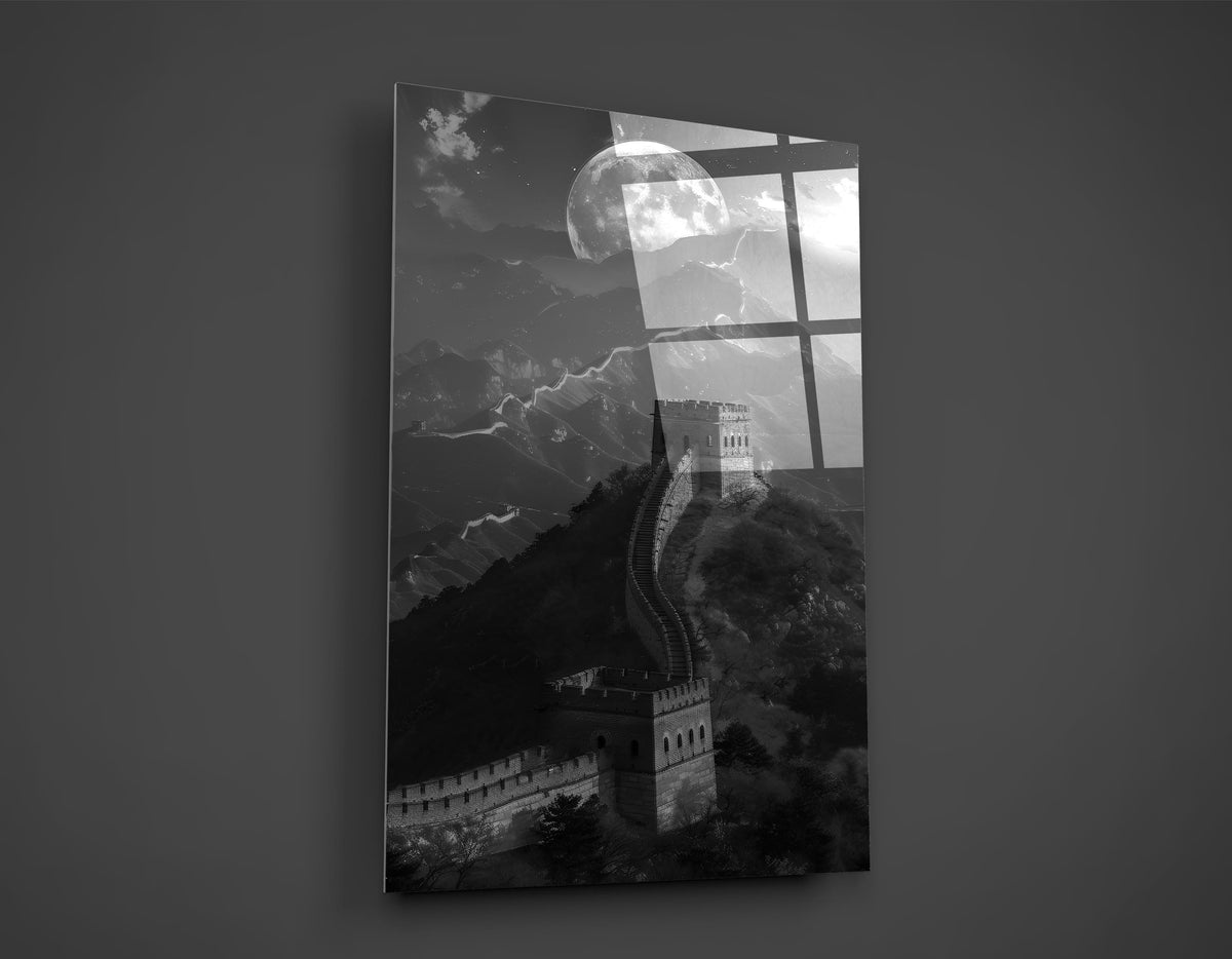 Great Wall Under the Moon Glass Wall Art close-up