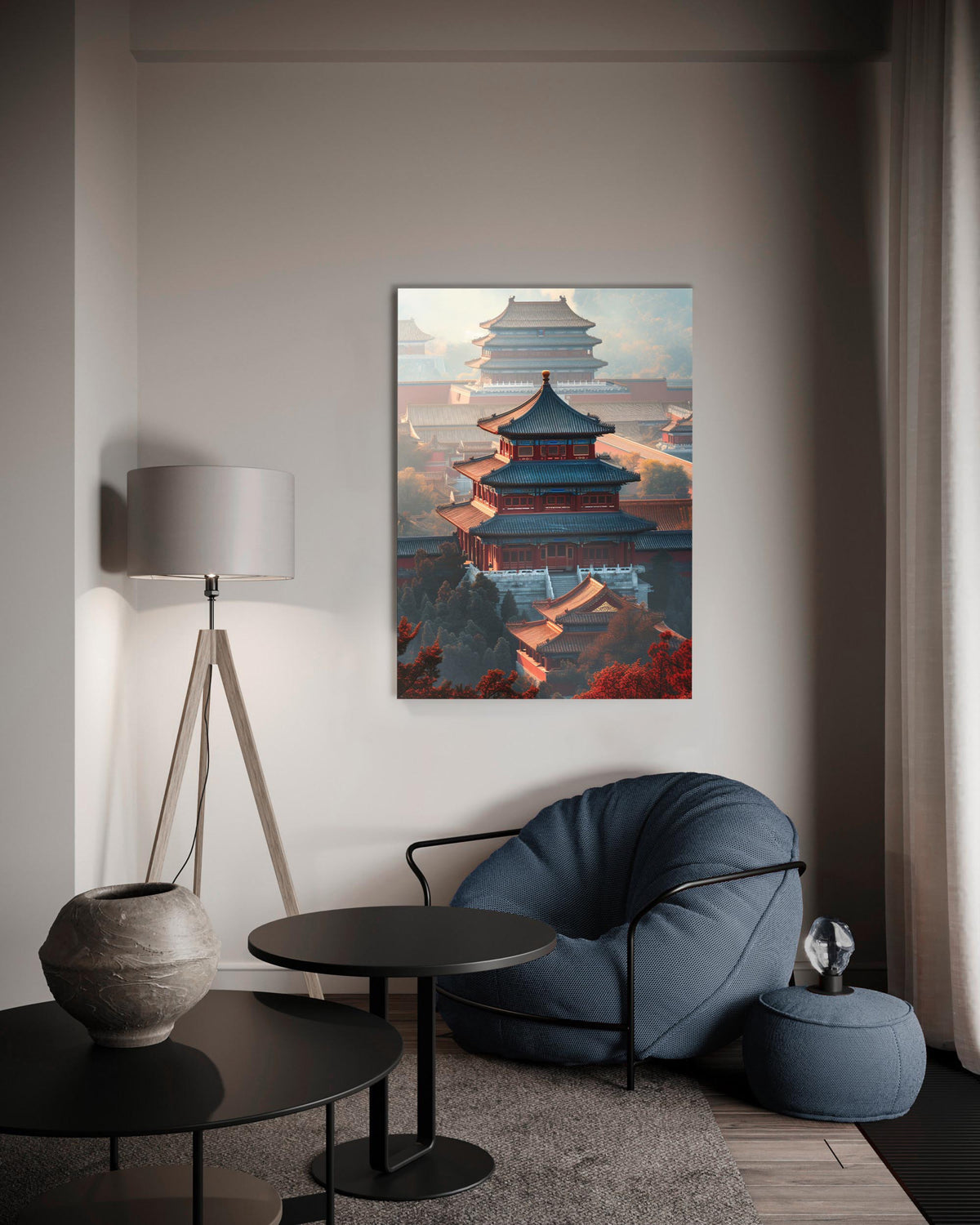 Red Pagoda Palace at Dawn Glass Wall Art on the wall