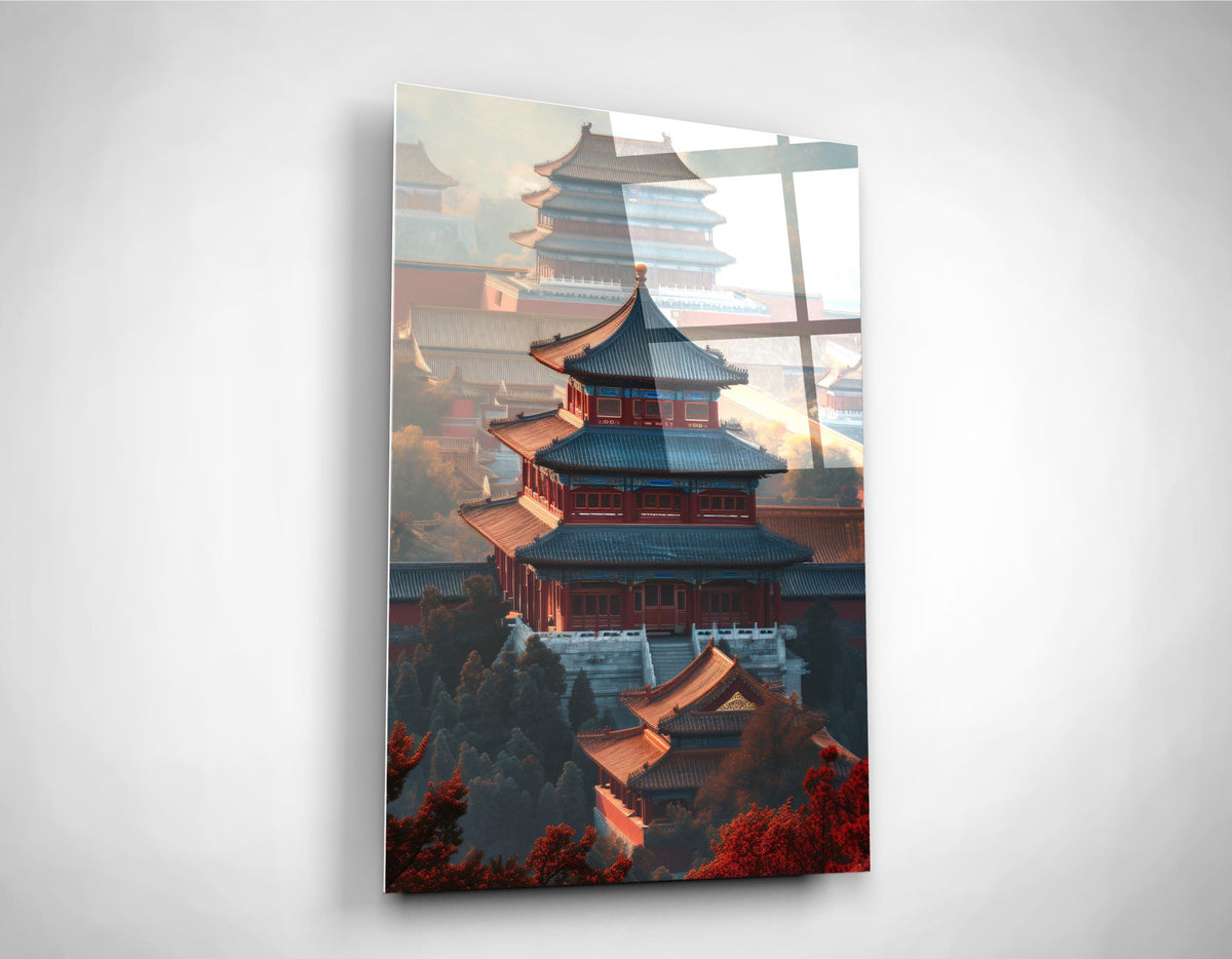 Red Pagoda Palace at Dawn Glass Wall Art close-up
