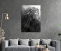 Great Wall Mountain Ridge Black and White Glass Wall Art in a living room interior