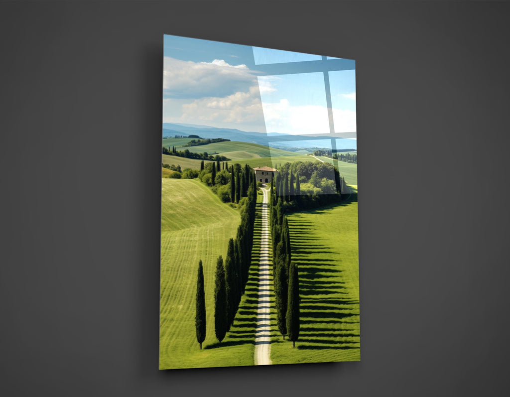Tuscan Cypress Avenue Glass Wall Art close-up