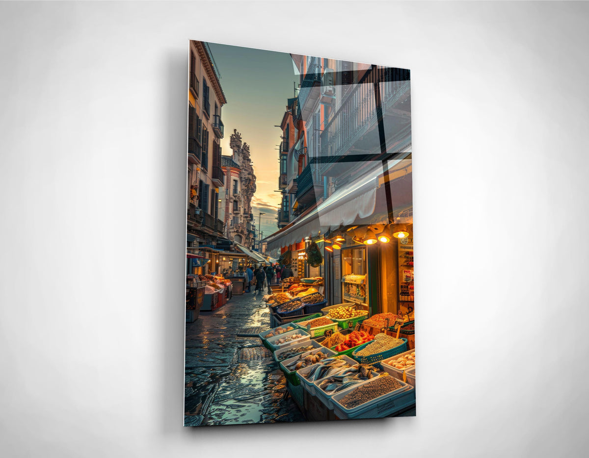 European Street Market Glass Wall Art close-up
