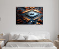 Copper Circuit Board Glass Wall Art in a living room interior