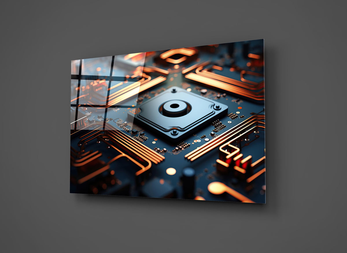 Copper Circuit Board Glass Wall Art close-up