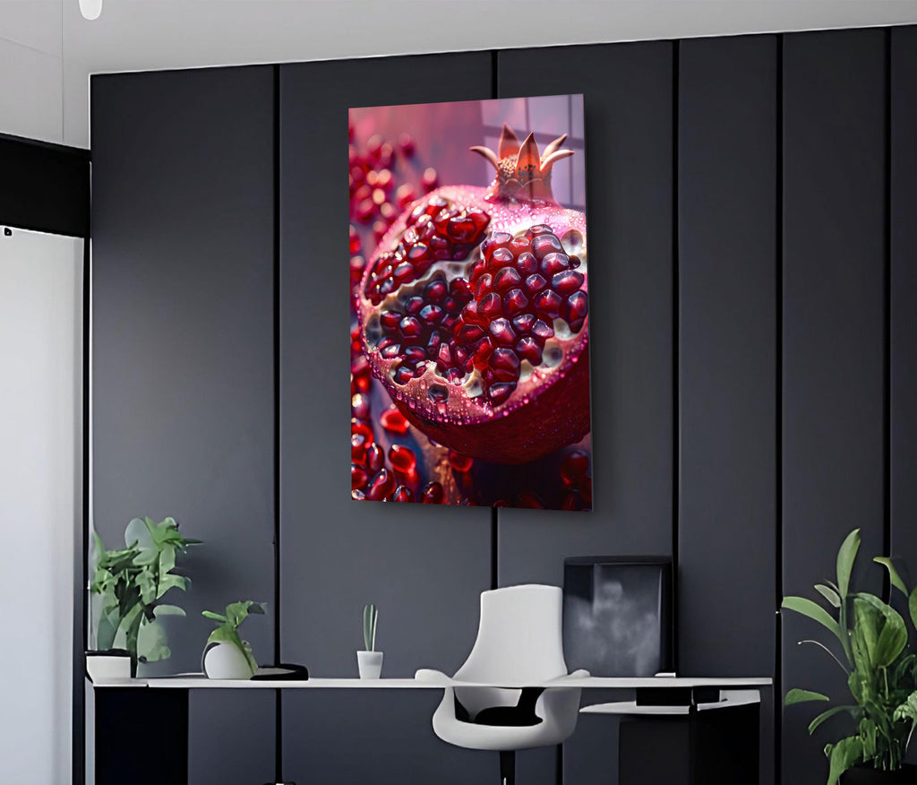 Juicy Pomegranate Glass Wall Art on the wall