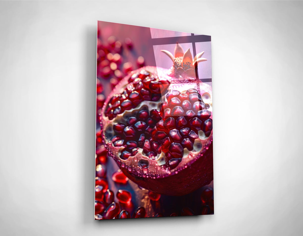 Juicy Pomegranate Glass Wall Art close-up