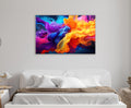 Fiery Fluid Swirl Abstract Glass Wall Art in a living room interior