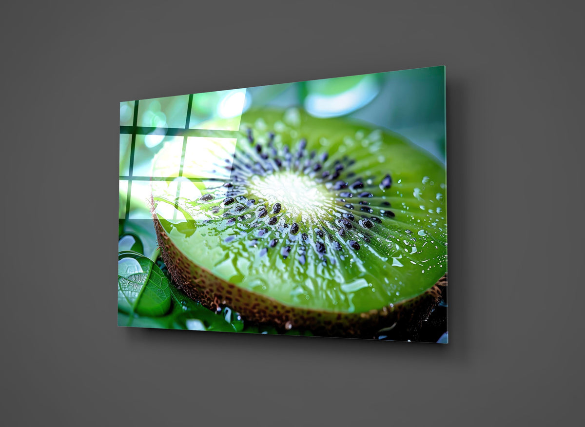 Fresh Kiwi Slice Glass Wall Art close-up