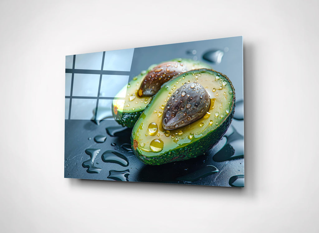 Fresh Avocado Halves Glass Wall Art close-up