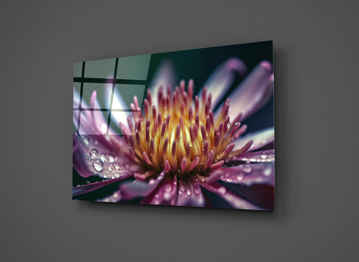 Purple Water Lily Macro Glass Wall Art close-up