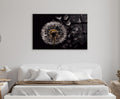 Dandelion Seeds on Black Glass Wall Art in a living room interior