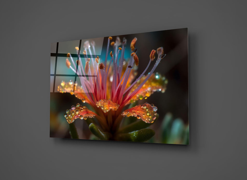 Dew-Kissed Exotic Flower Macro Glass Wall Art close-up