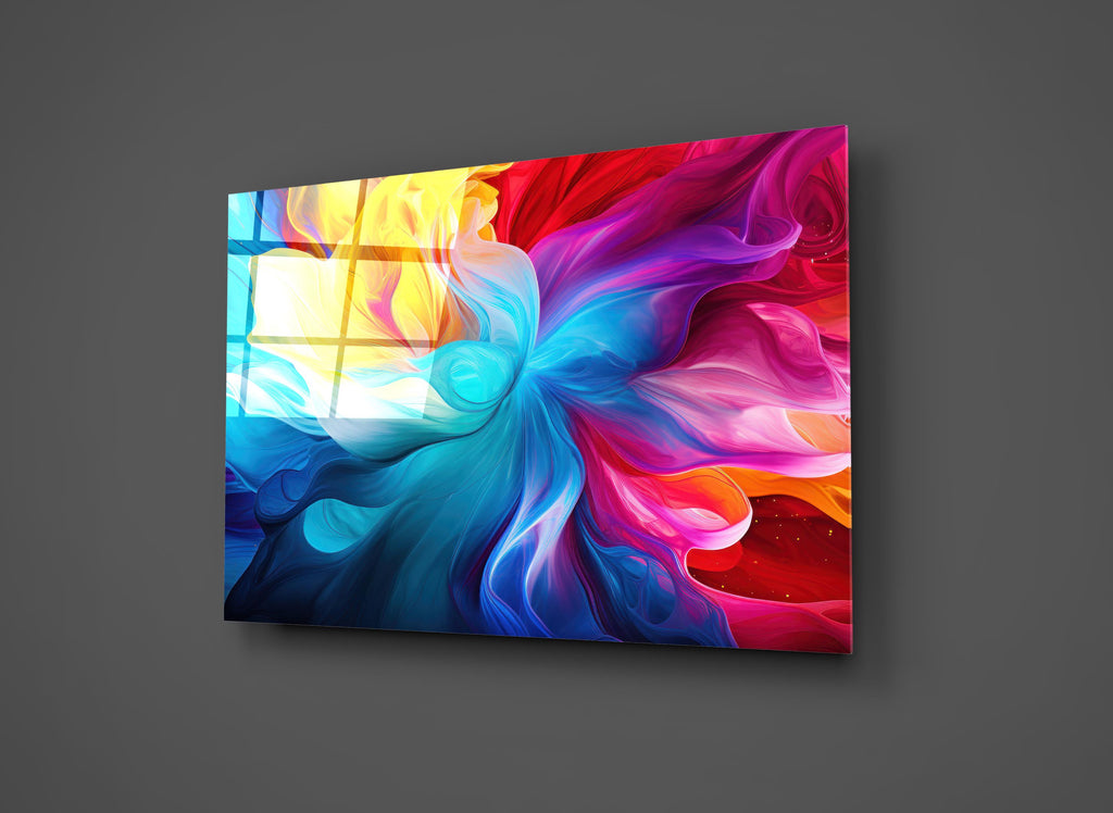 Rainbow Silk Swirl Abstract Glass Wall Art close-up