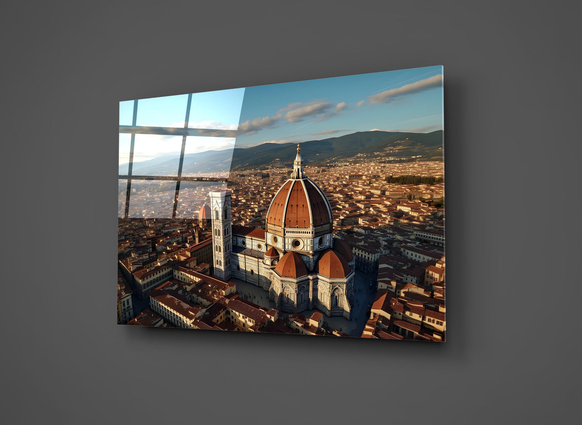 Florence Duomo Aerial View Glass Wall Art close-up