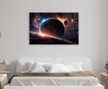 Crimson Planet Eclipse Space Glass Wall Art in a living room interior