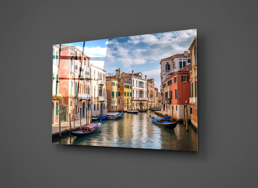 Venice Canal with Gondolas Glass Wall Art close-up