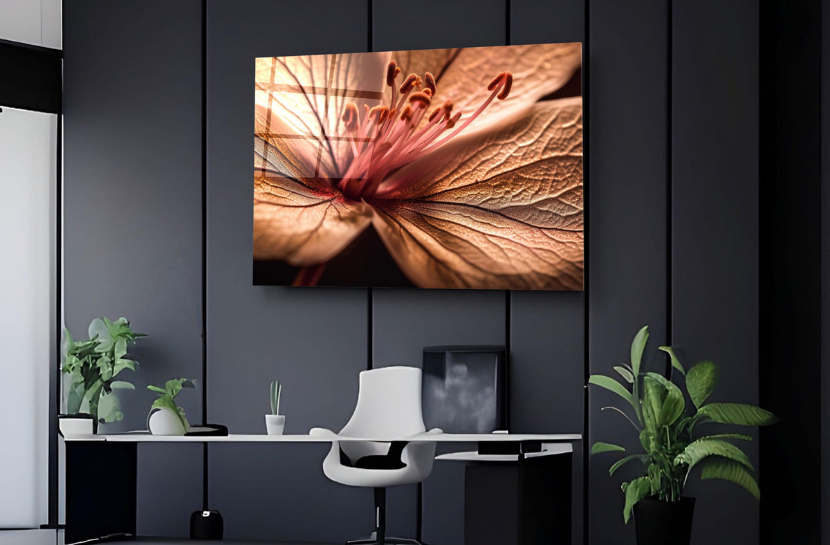 Blush Lily Petal Macro Glass Wall Art on the wall