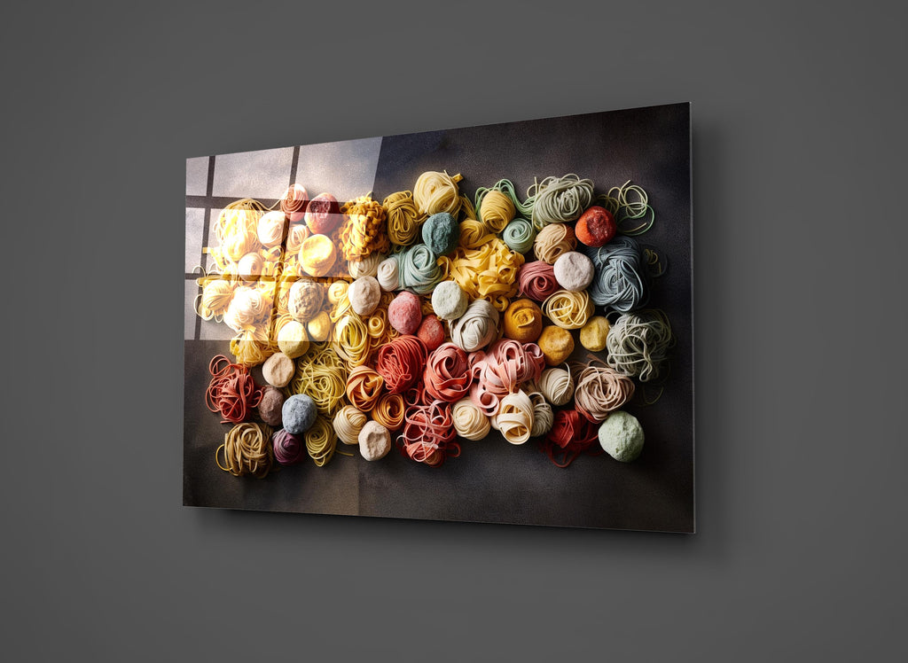 Colorful Pasta Nests Glass Wall Art close-up