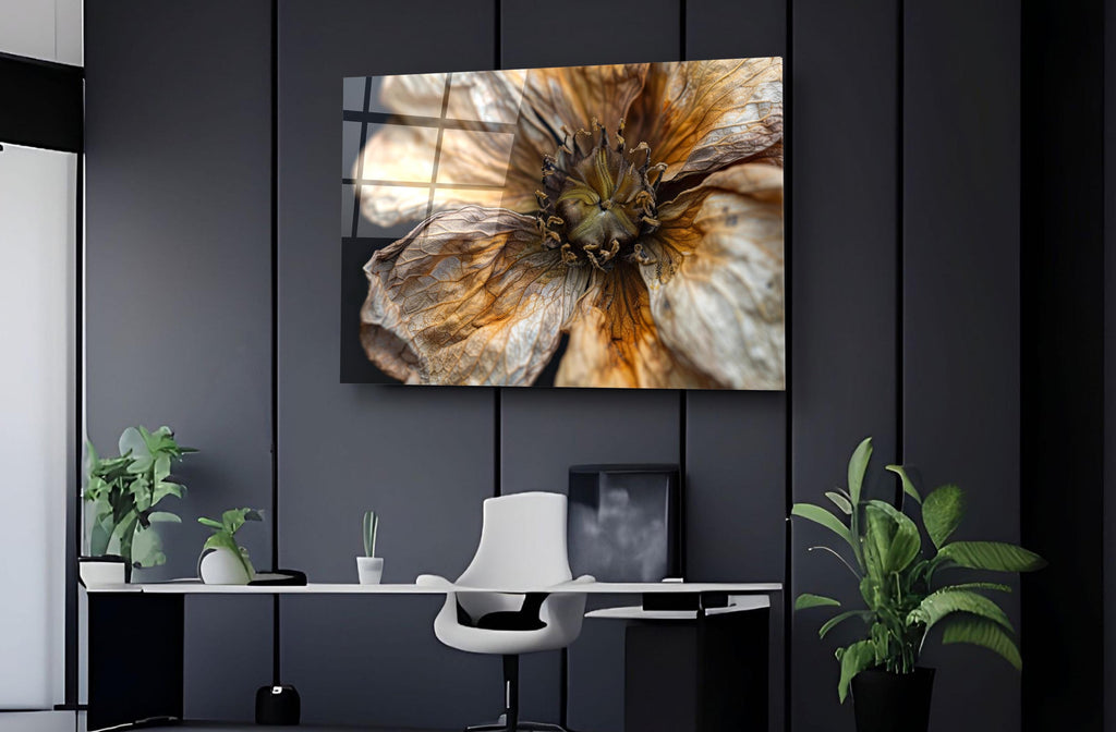Dried Flower Macro Glass Wall Art on the wall
