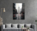 Rainy New York Street Glass Wall Art in a living room interior