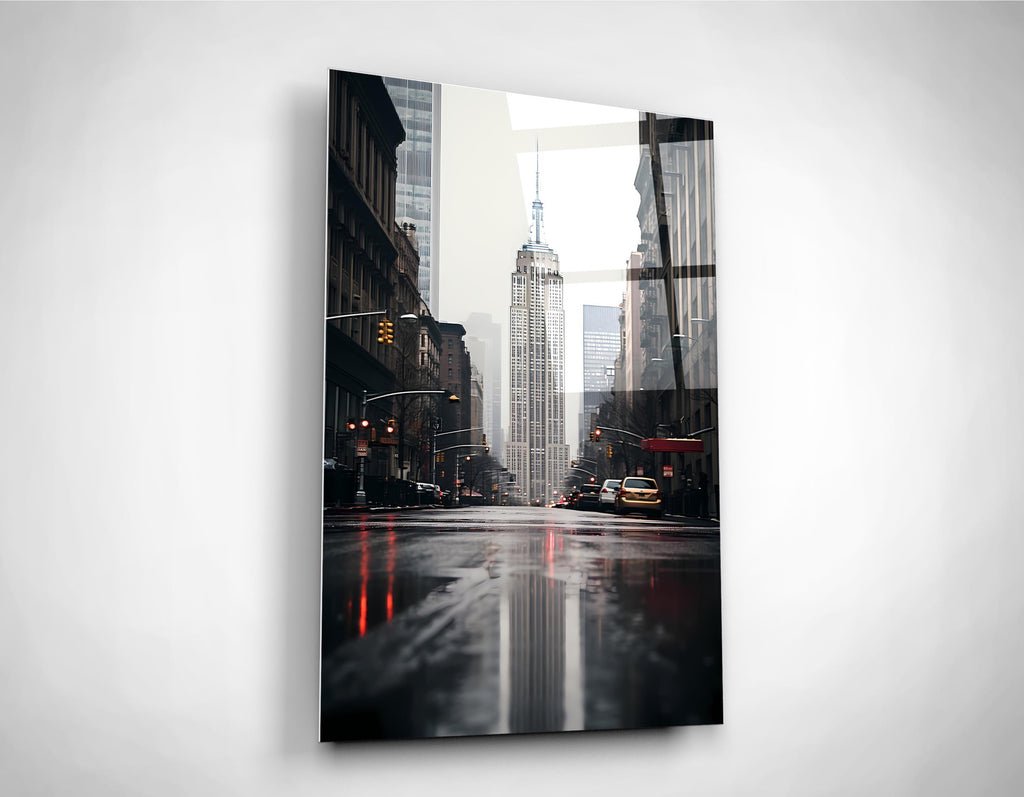 Rainy New York Street Glass Wall Art close-up