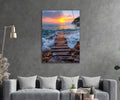 Wooden Stairway into the Sea Glass Wall Art in a living room interior