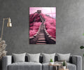 Pink Great Wall Stairway Glass Wall Art in a living room interior
